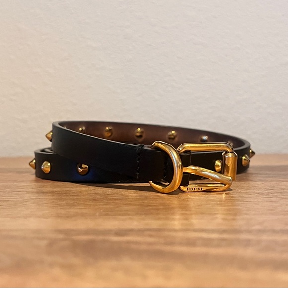 Gucci Studded Belt Black Leather Gold Detail . Size 32/80 - Picture 1 of 12